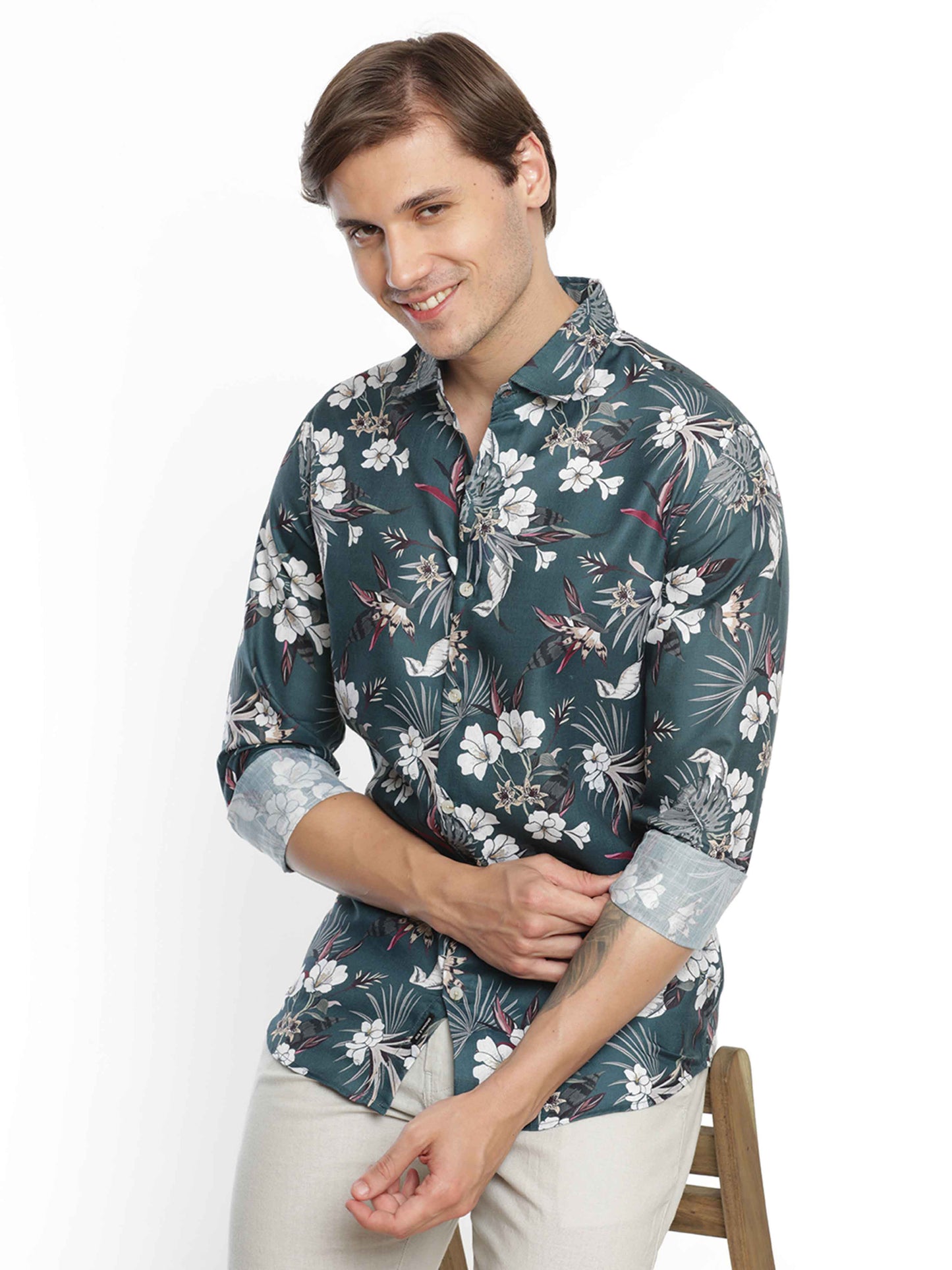 Mid Grey Floral Printed Shirt