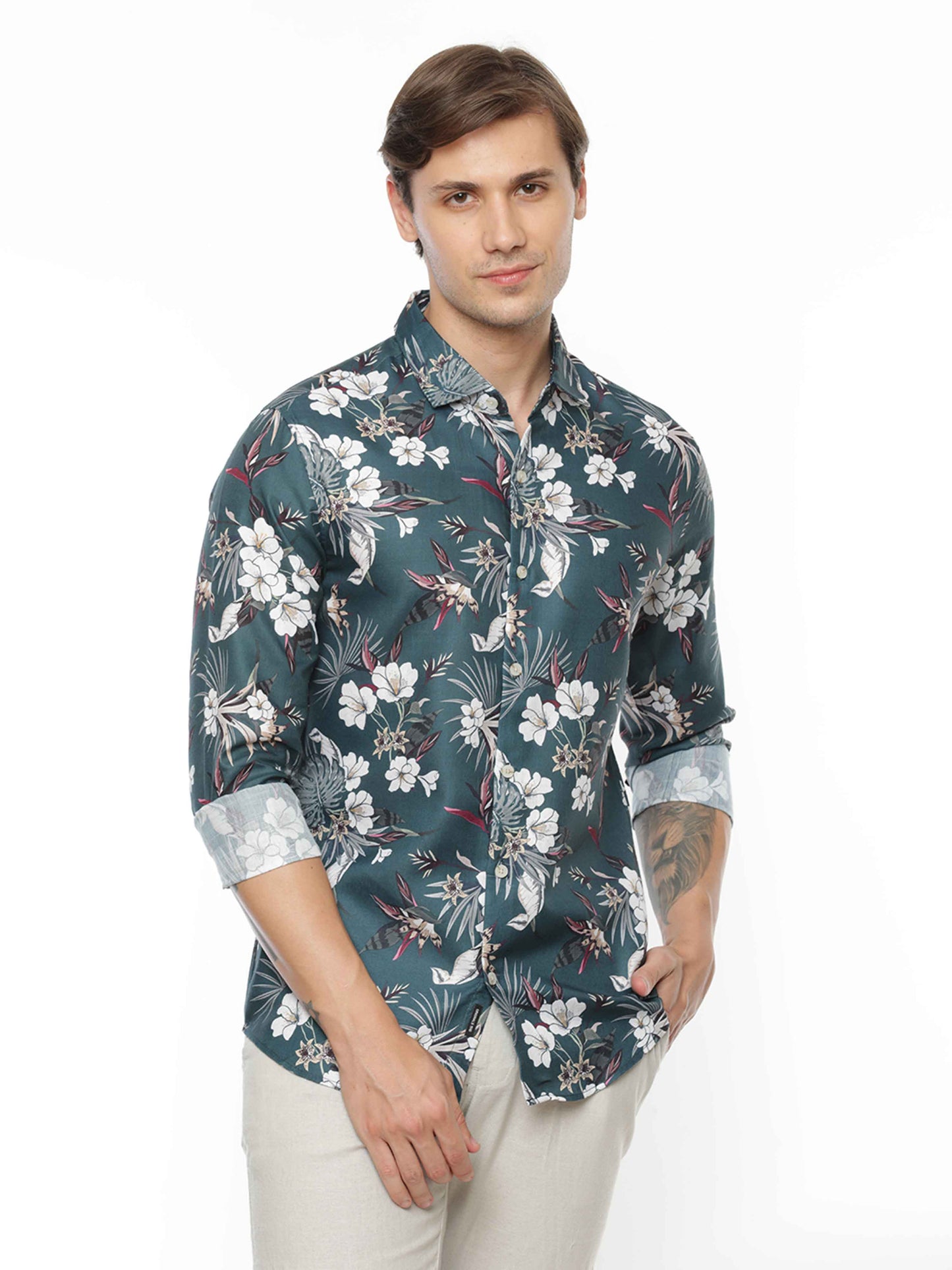 Mid Grey Floral Printed Shirt