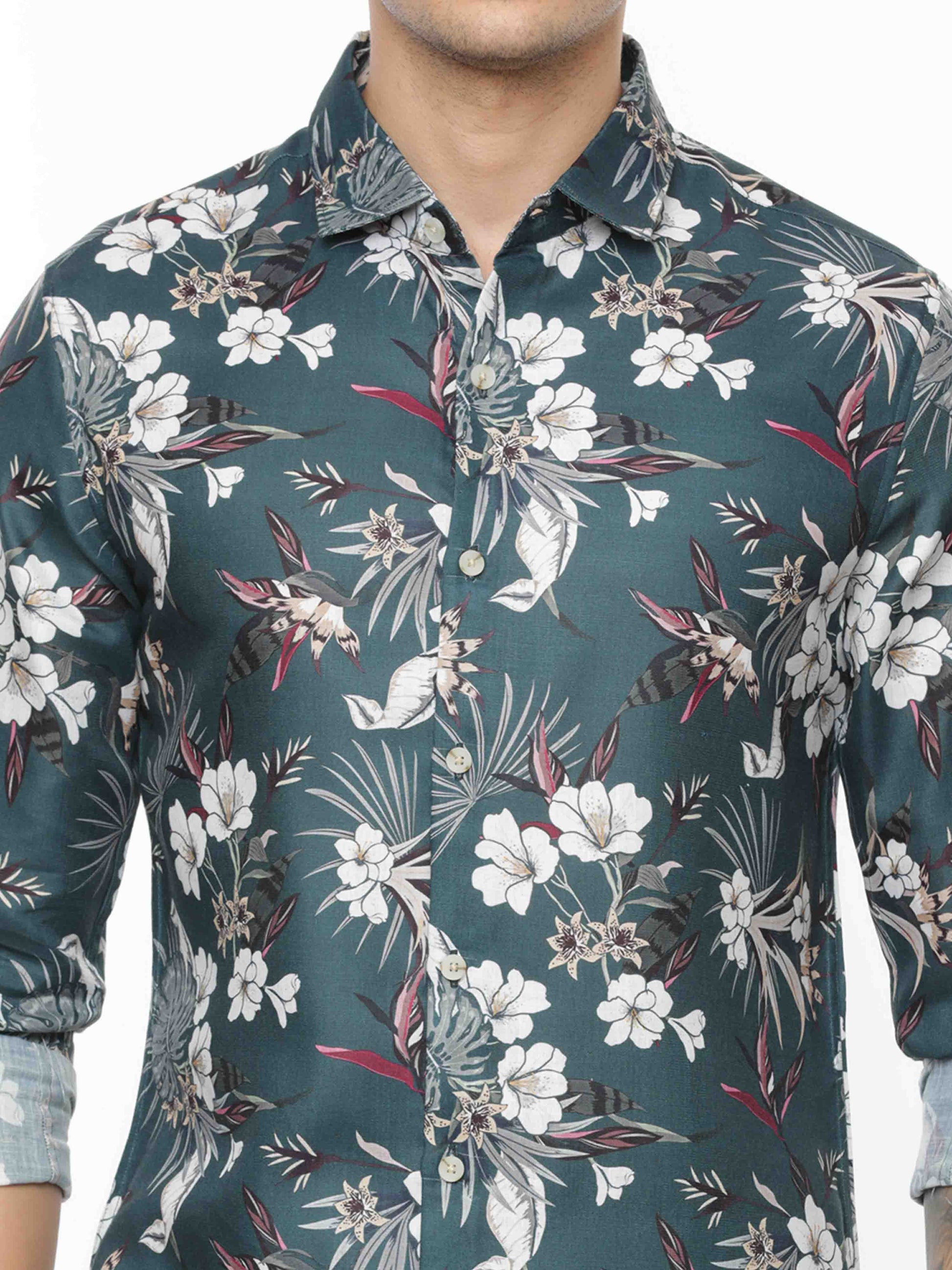 Mid Grey Floral Printed Shirt