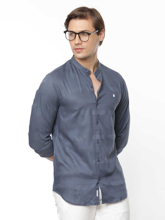 Chinese Collar Solid Grey Shirt