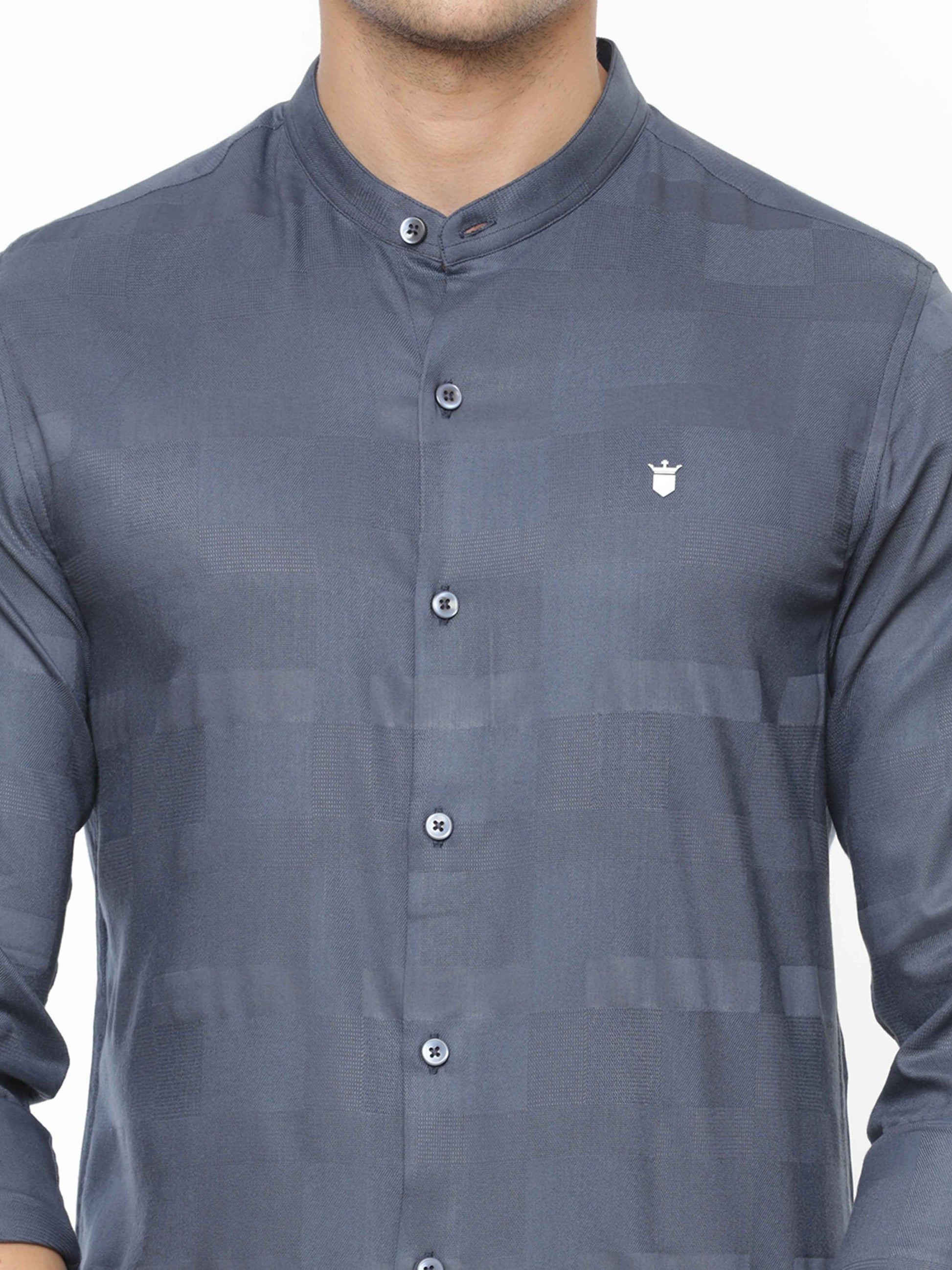 Chinese Collar Solid Grey Shirt