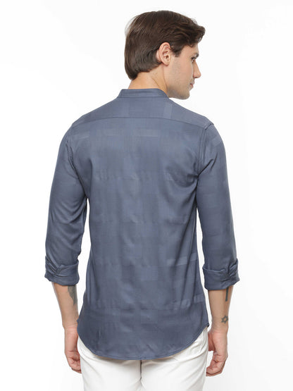 Chinese Collar Solid Grey Shirt