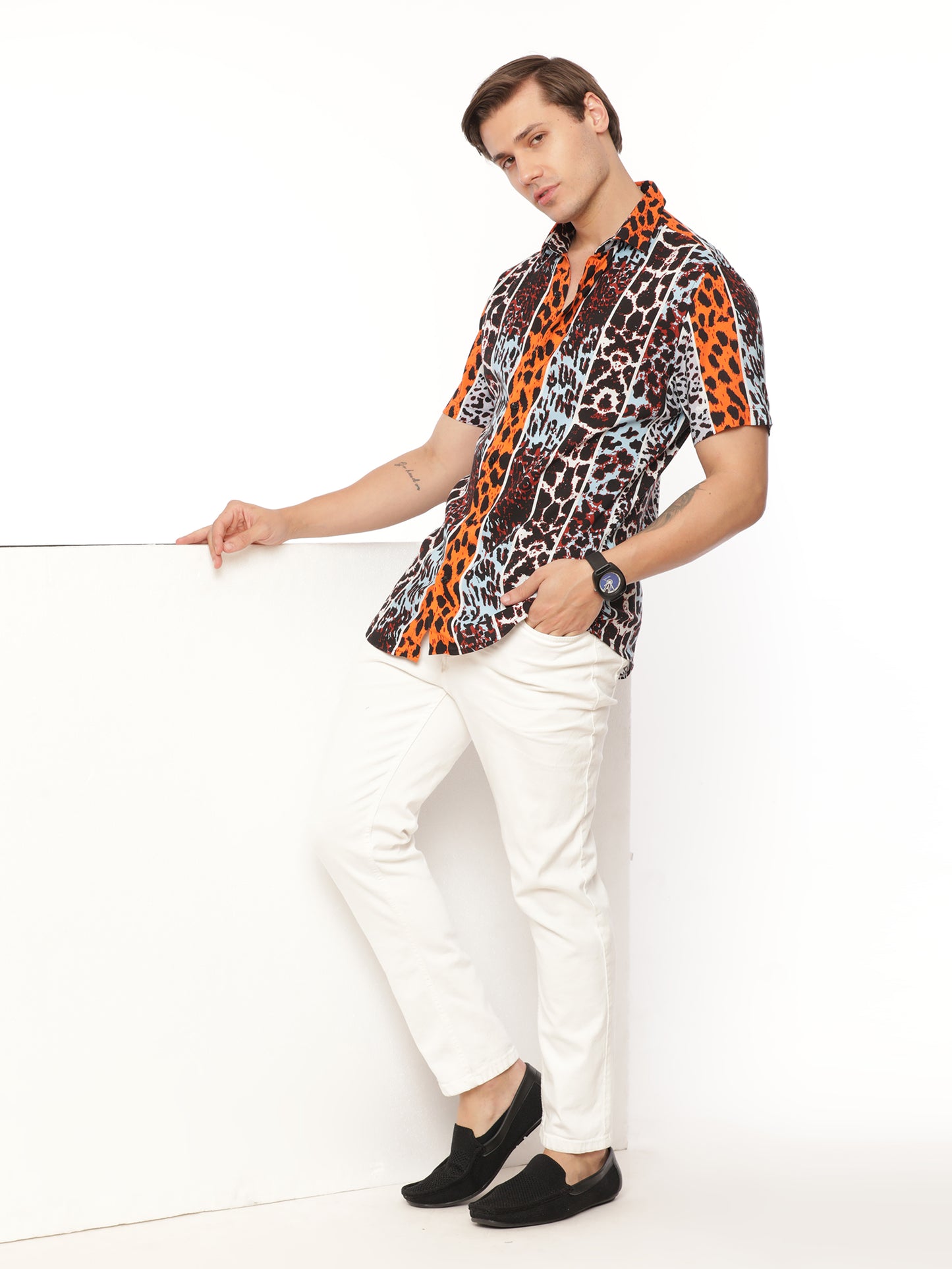 Maroon Animal Print Shirt for Men 