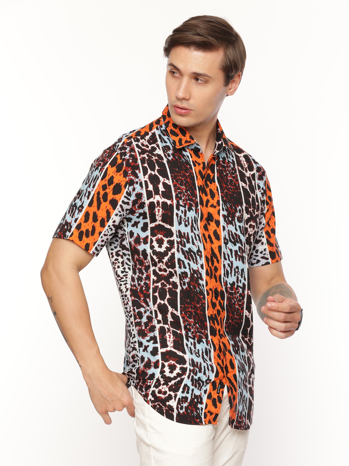 Maroon Animal Print Shirt for Men 