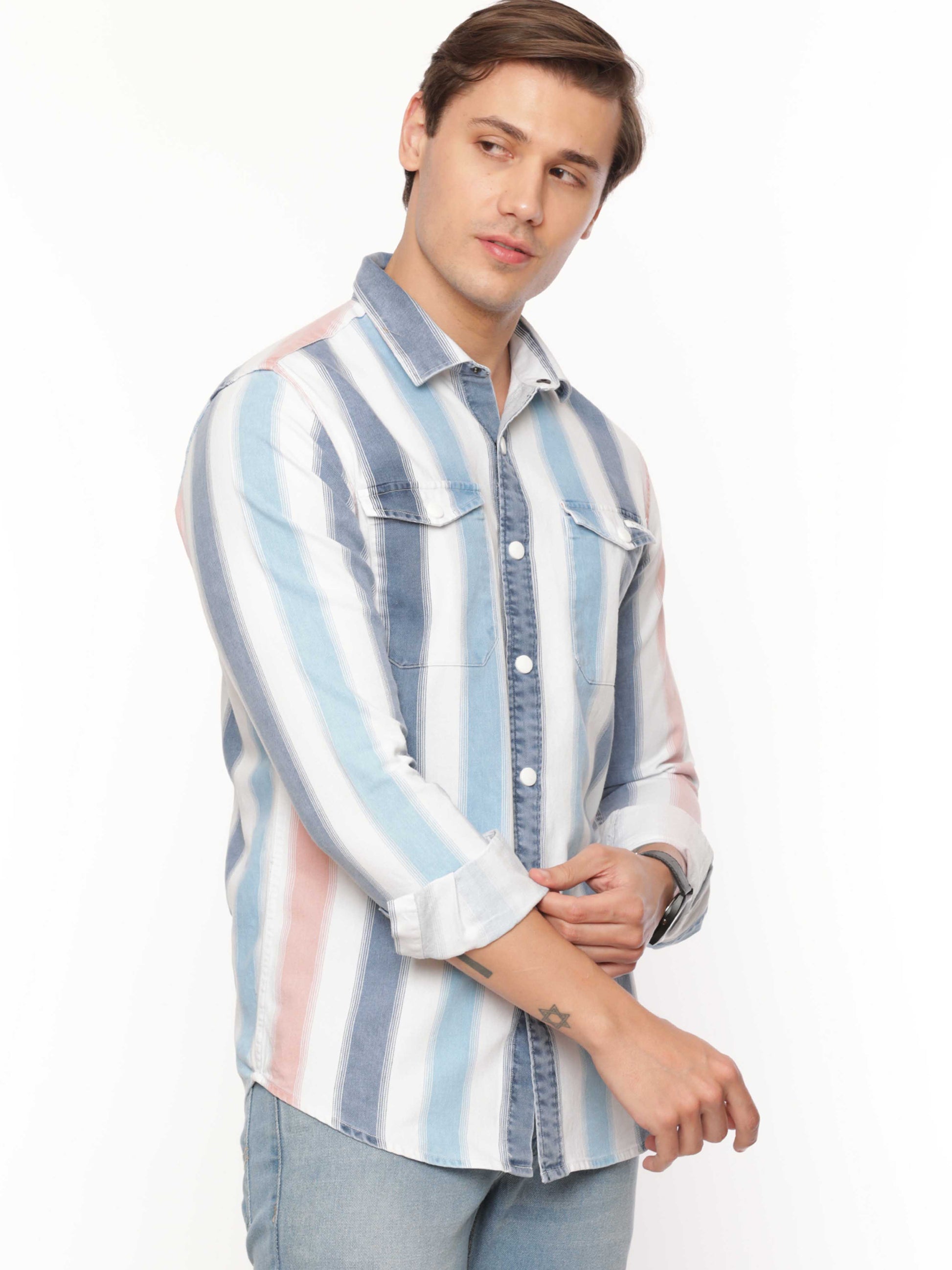 Multi Pastel Color Stripe Shirt