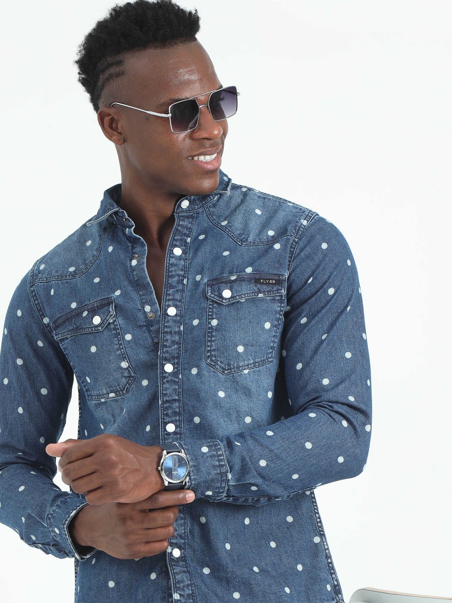 Polka Dot Dark Denim Shirt