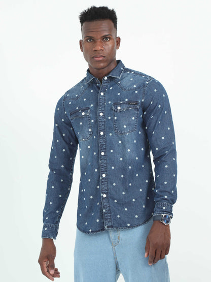 Polka Dot Dark Denim Shirt