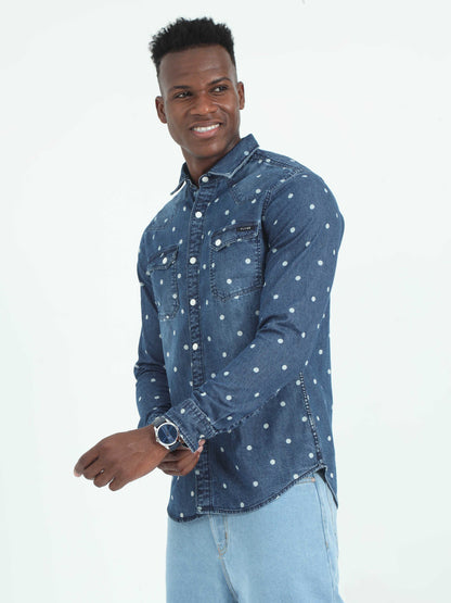 Polka Dot Dark Denim Shirt