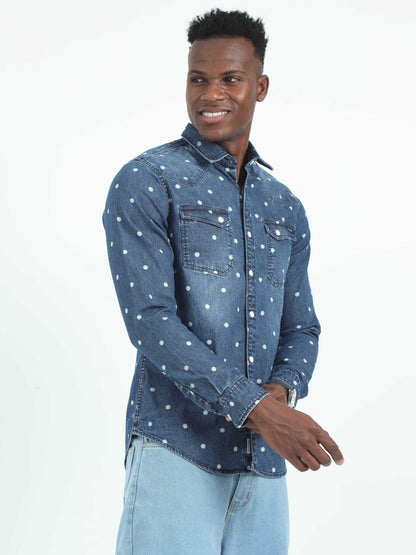 Polka Dot Dark Denim Shirt