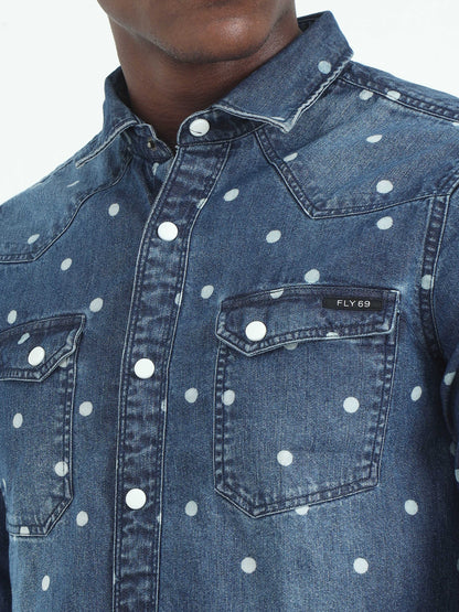 Polka Dot Dark Denim Shirt