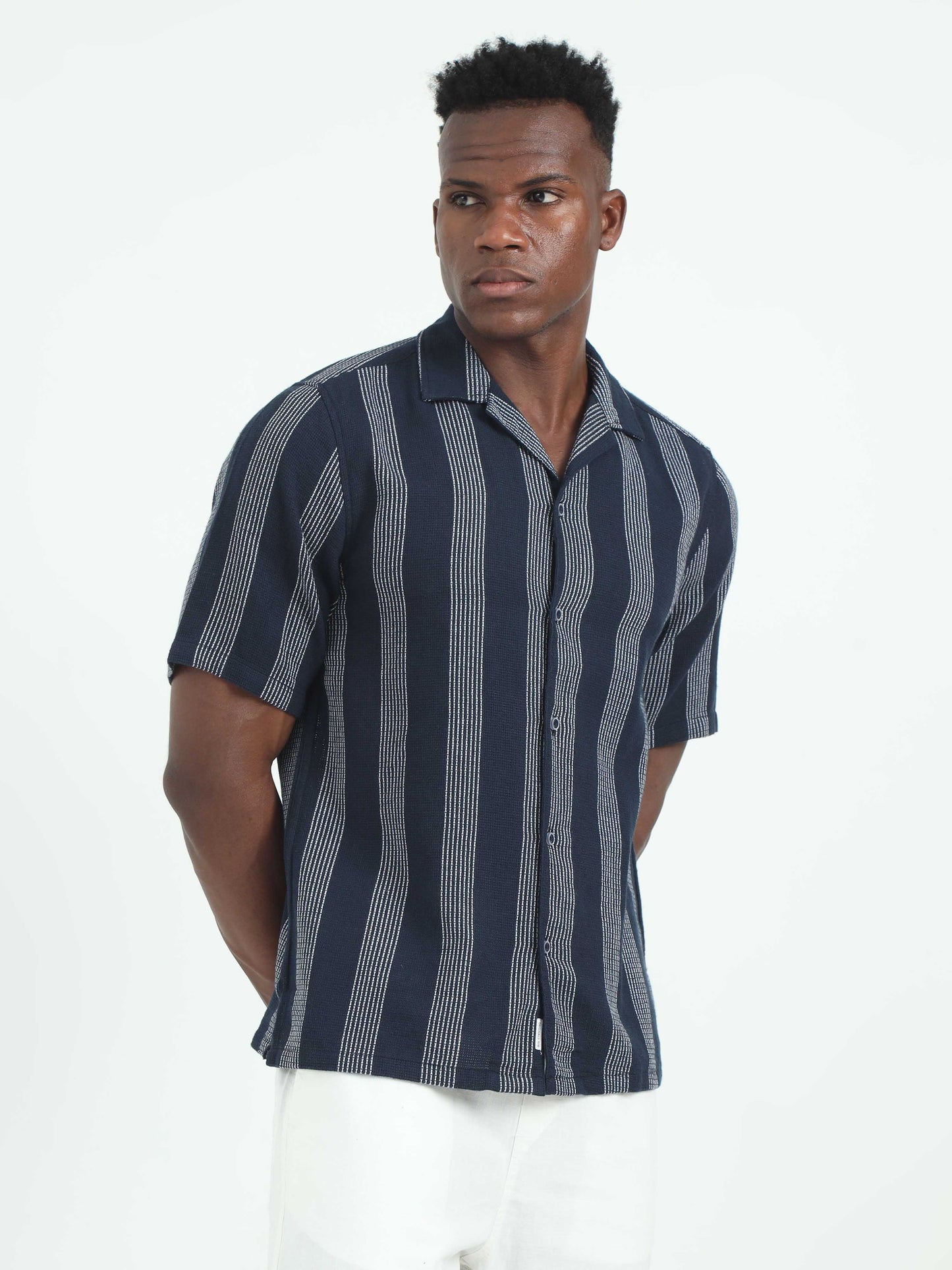 Navy Cotton Dobby Half Sleeve Shirt