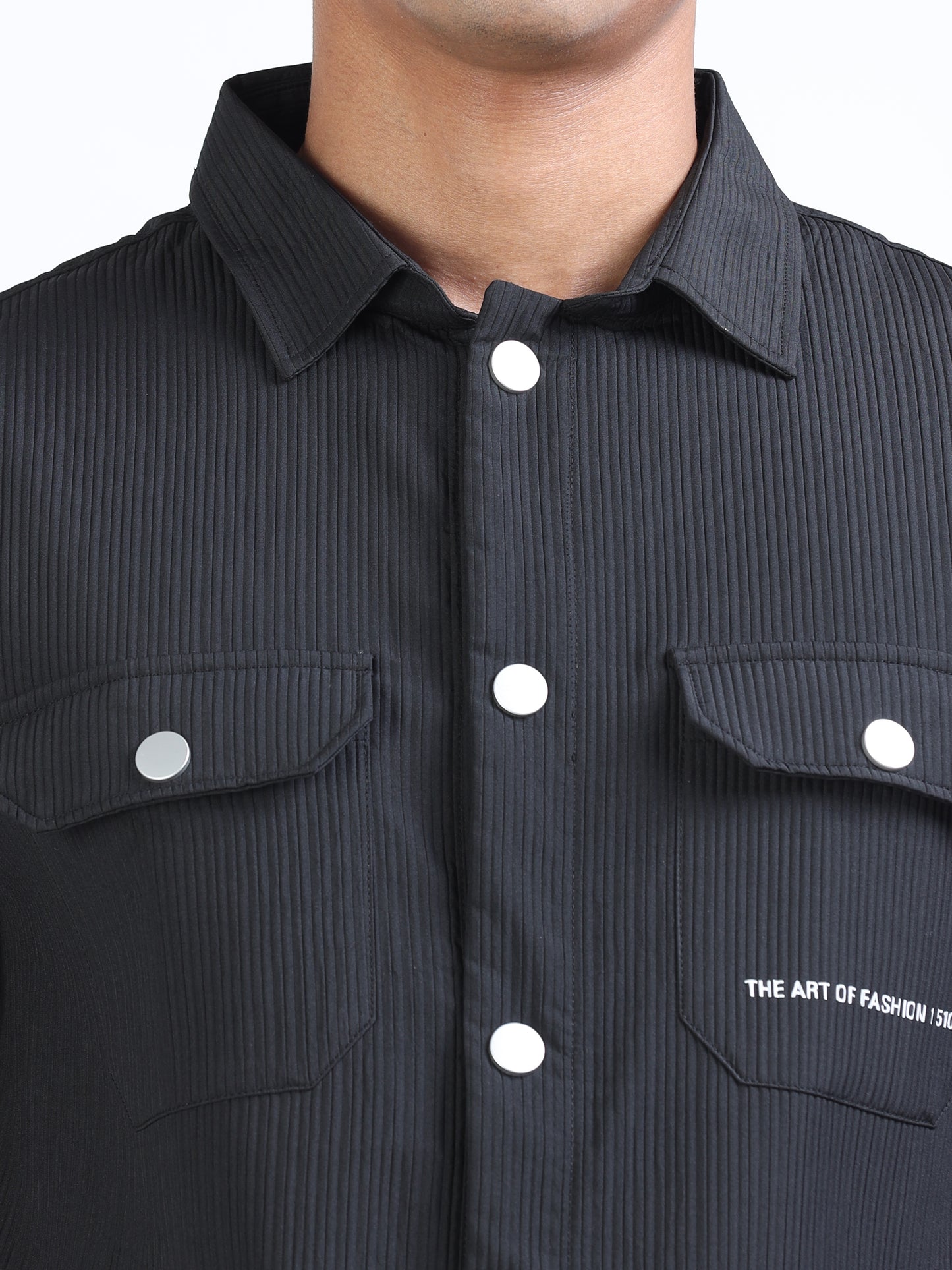 Black Textured Over Shirt for Men 