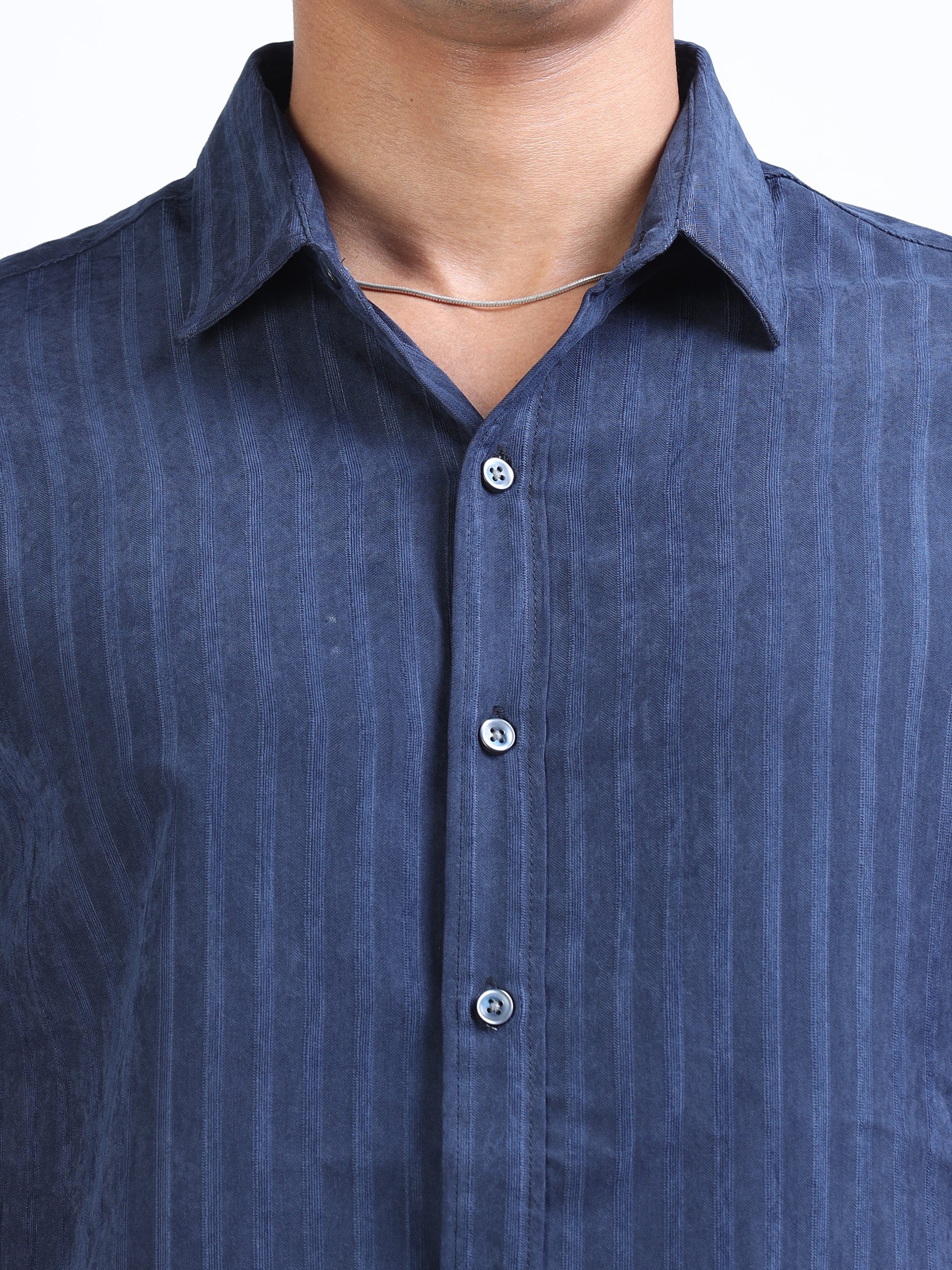 Chambray Blend Suede Stripe Shirt for Men