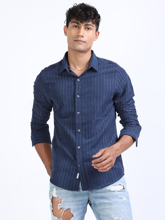 Chambray Blend Suede Stripe Shirt for Men