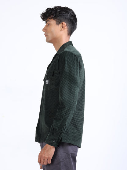 Dark Green Velvet Cargo Shirt for Men