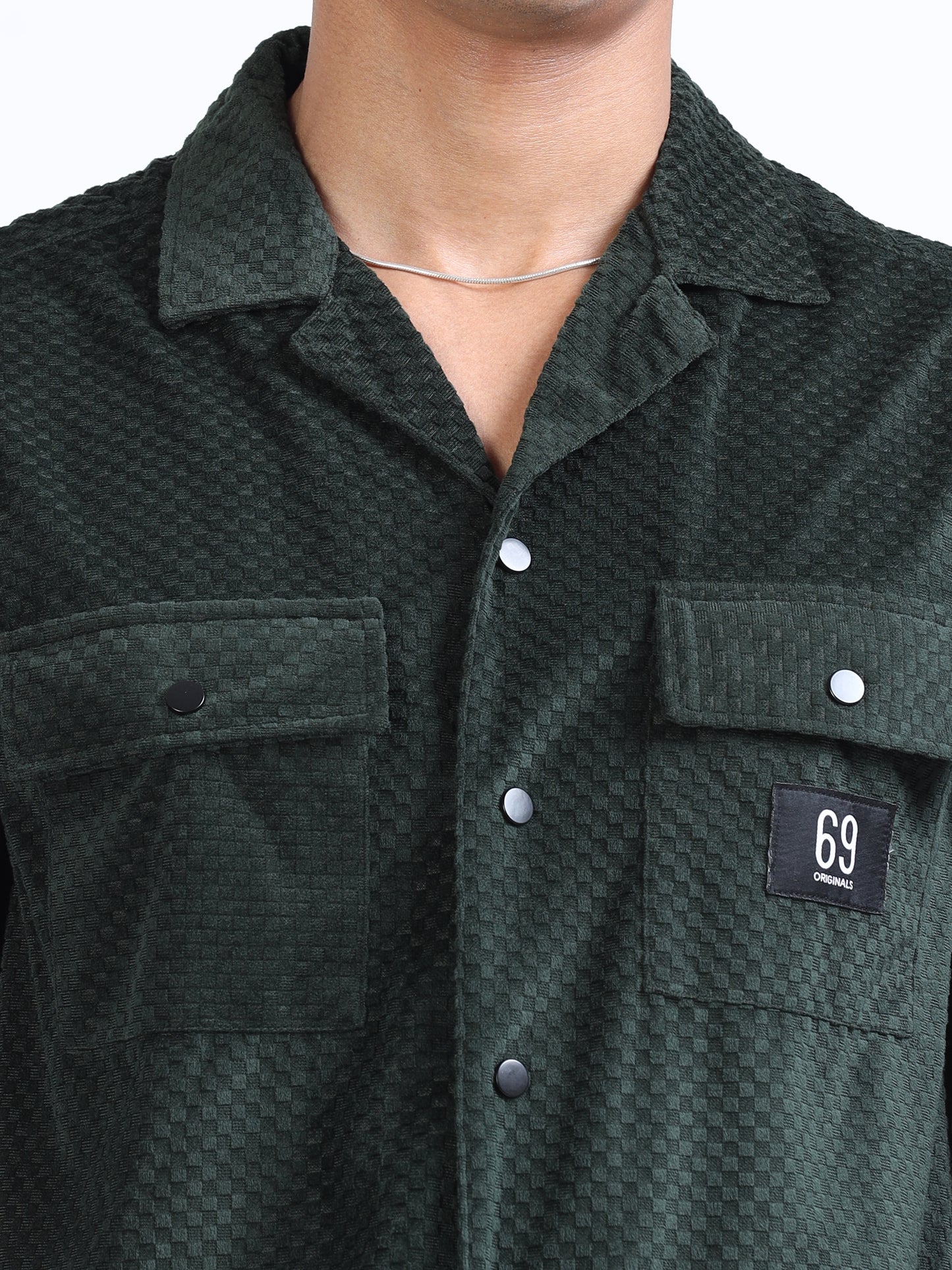 Dark Green Velvet Cargo Shirt for Men