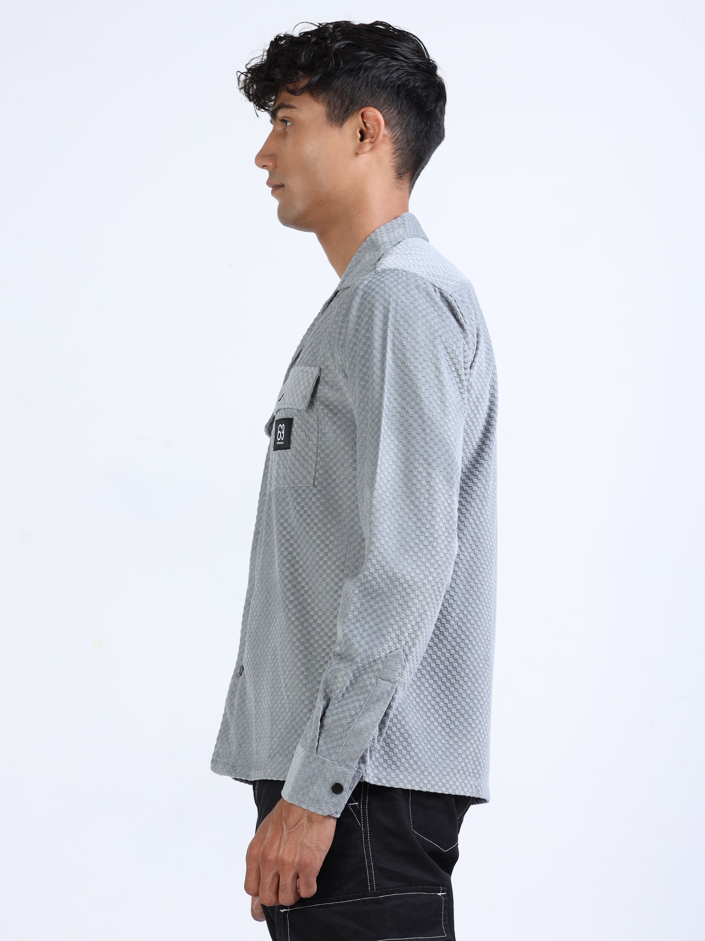 Grey Velvet Cargo Shirt for Men 