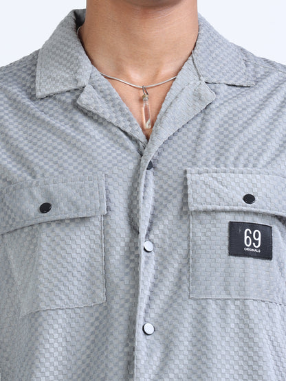 Grey Velvet Cargo Shirt for Men 