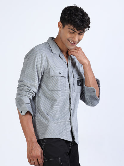 Grey Velvet Cargo Shirt for Men 
