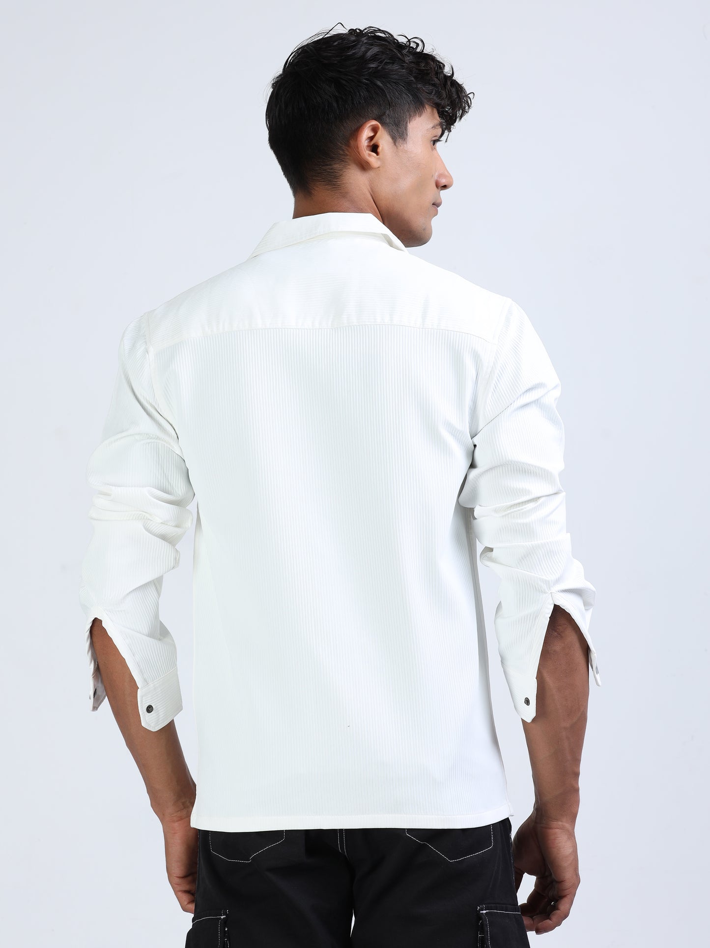 White Textured Over shirt for Men 
