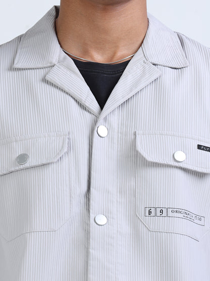 Link Water Cuban Collar Textured Overshirt for Men 