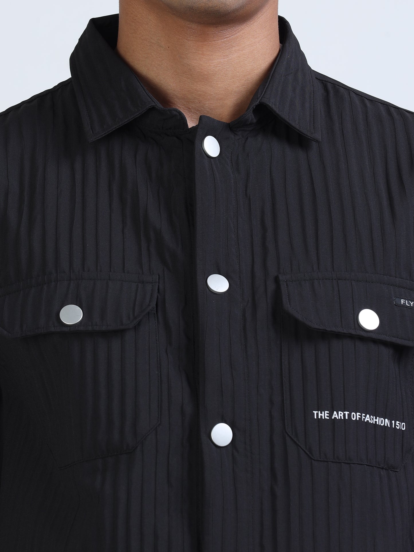 Black Water Textured Overshirt for Men
