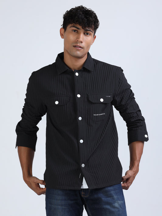 Black Water Textured Overshirt for Men
