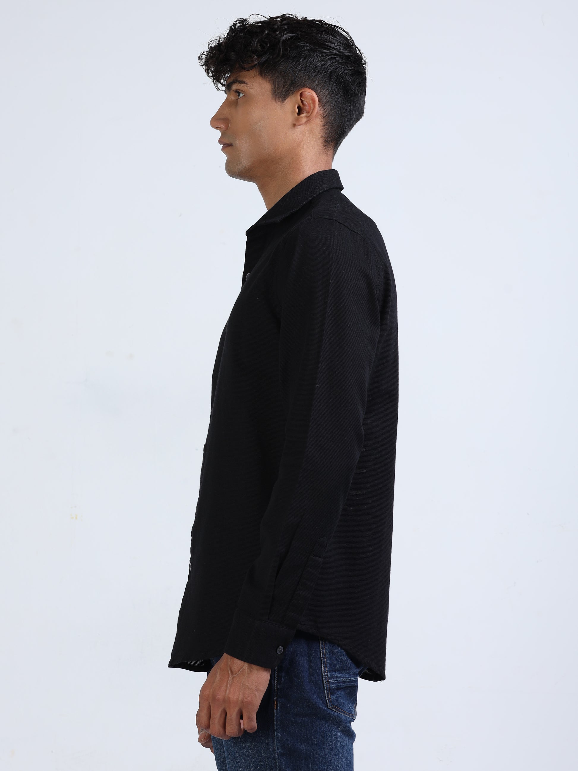 Black Cotton Dobby Solid Shirt for Men 