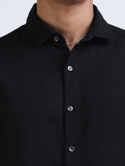 Black Cotton Dobby Solid Shirt for Men 