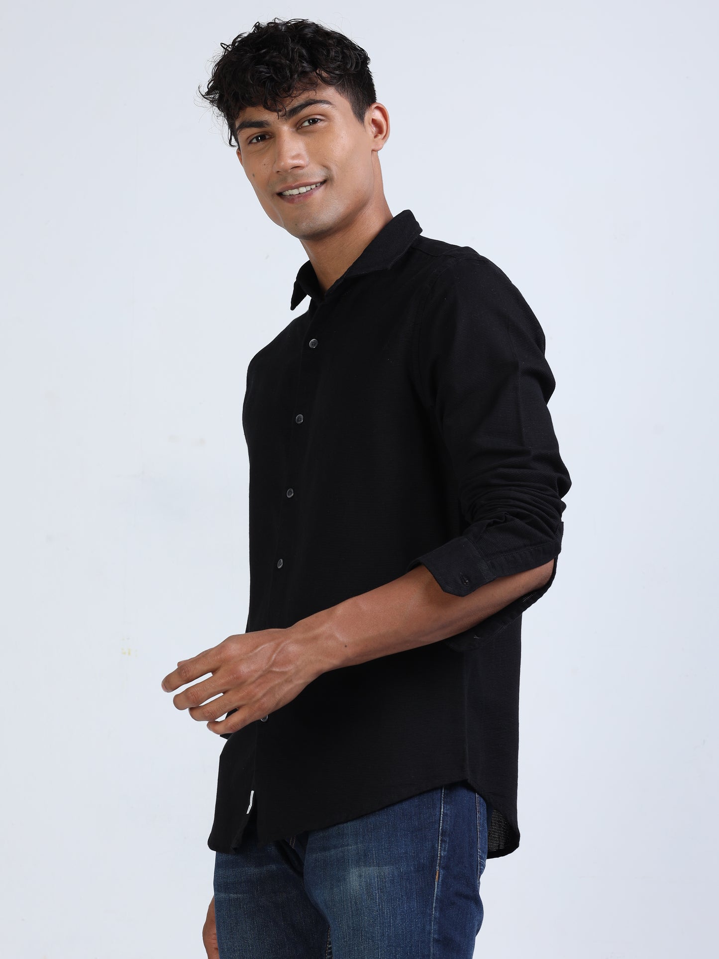 Black Cotton Dobby Solid Shirt for Men 