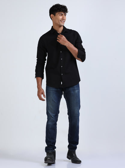 Black Cotton Dobby Solid Shirt for Men 