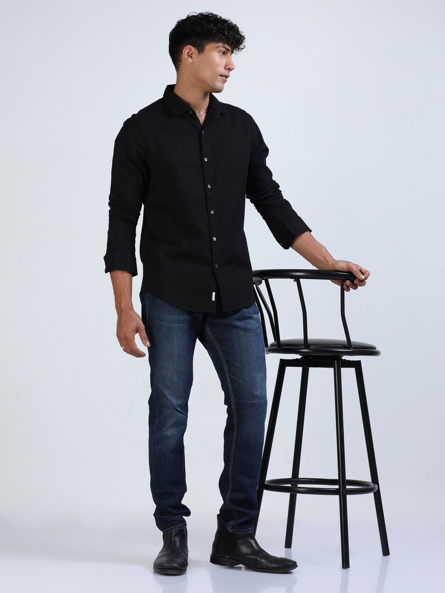 Black Cotton Dobby Solid Shirt for Men 