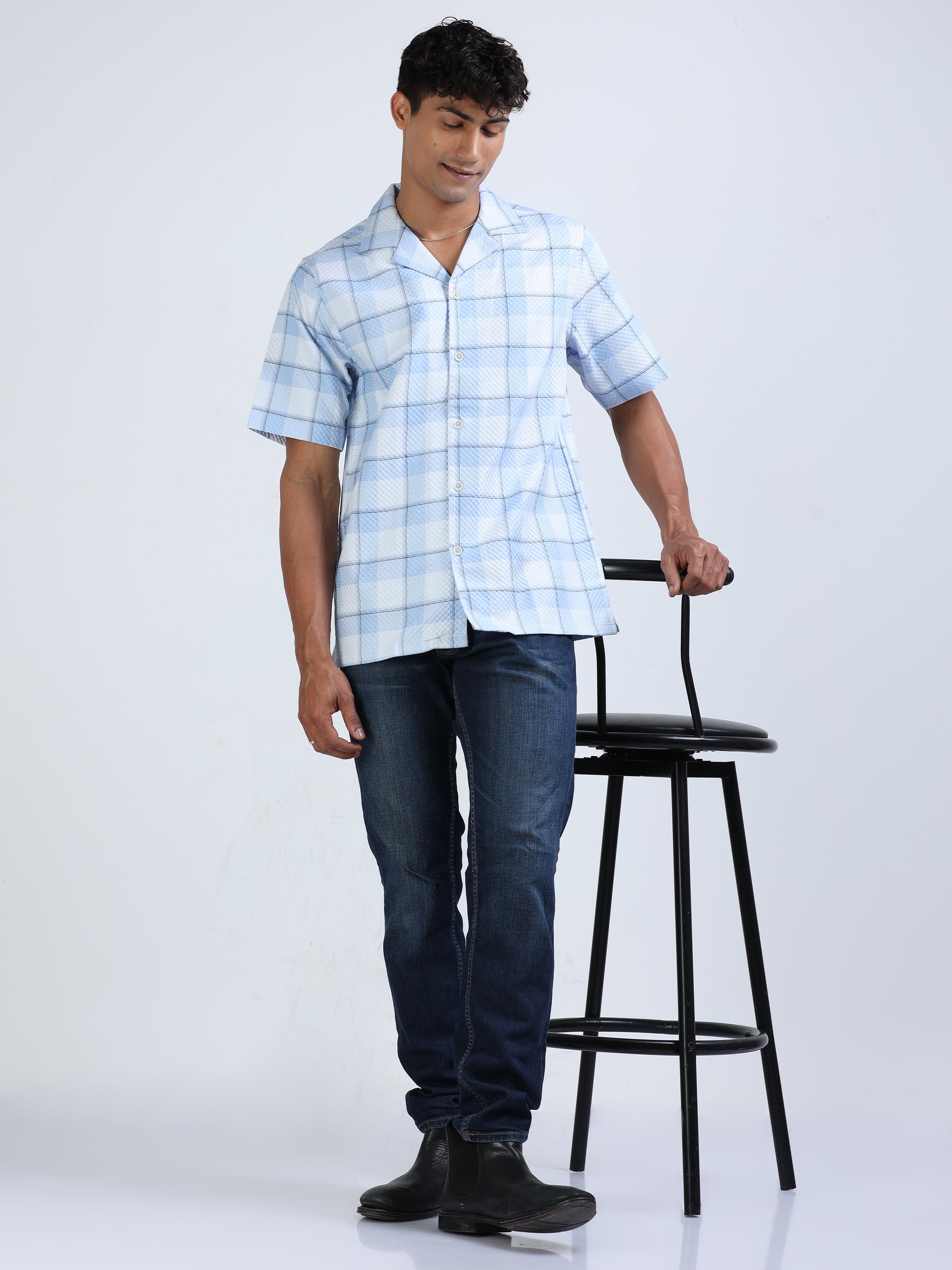 Blue Checks Popcorn Shirt for Men 