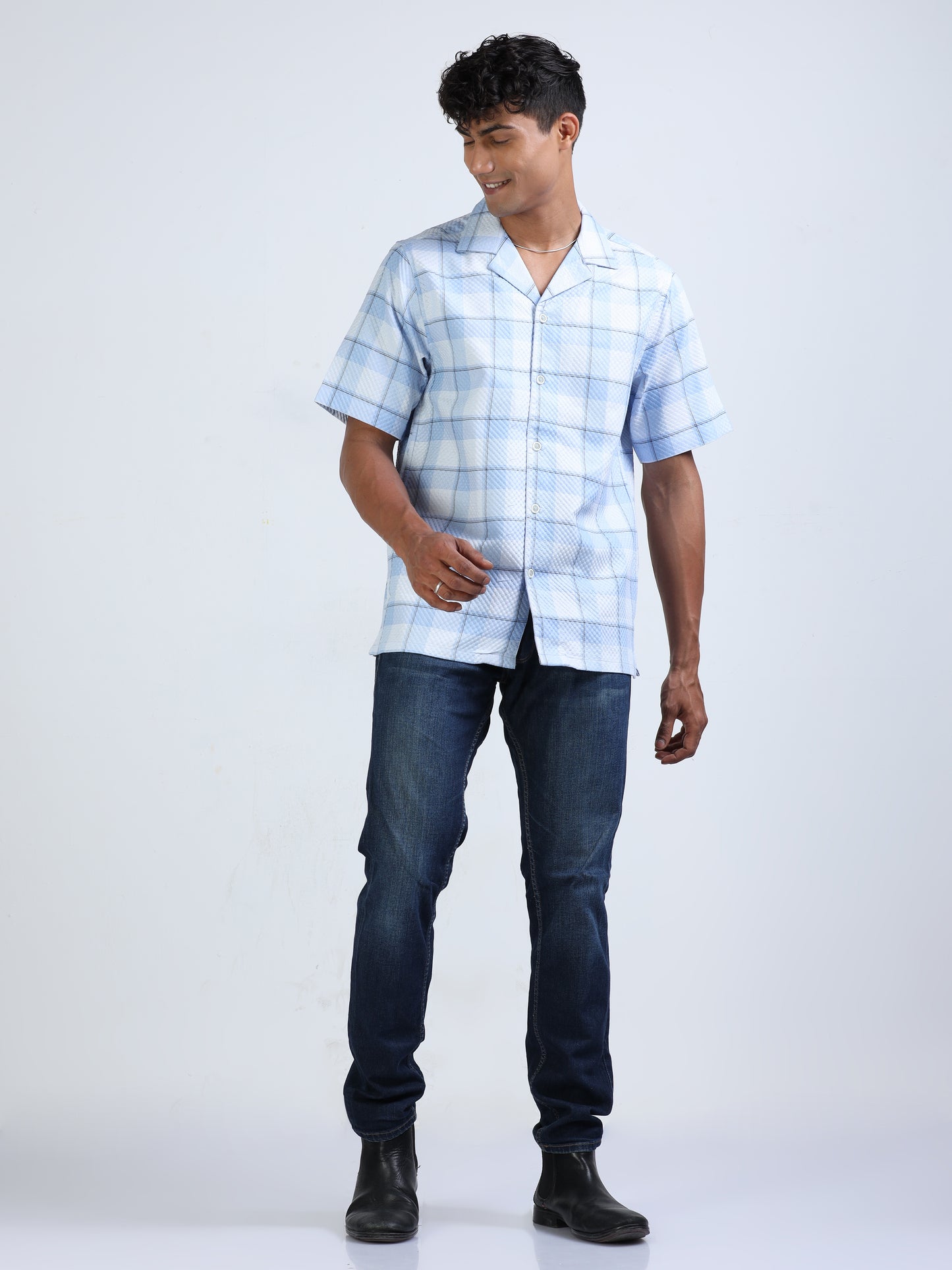 Blue Checks Popcorn Shirt for Men 