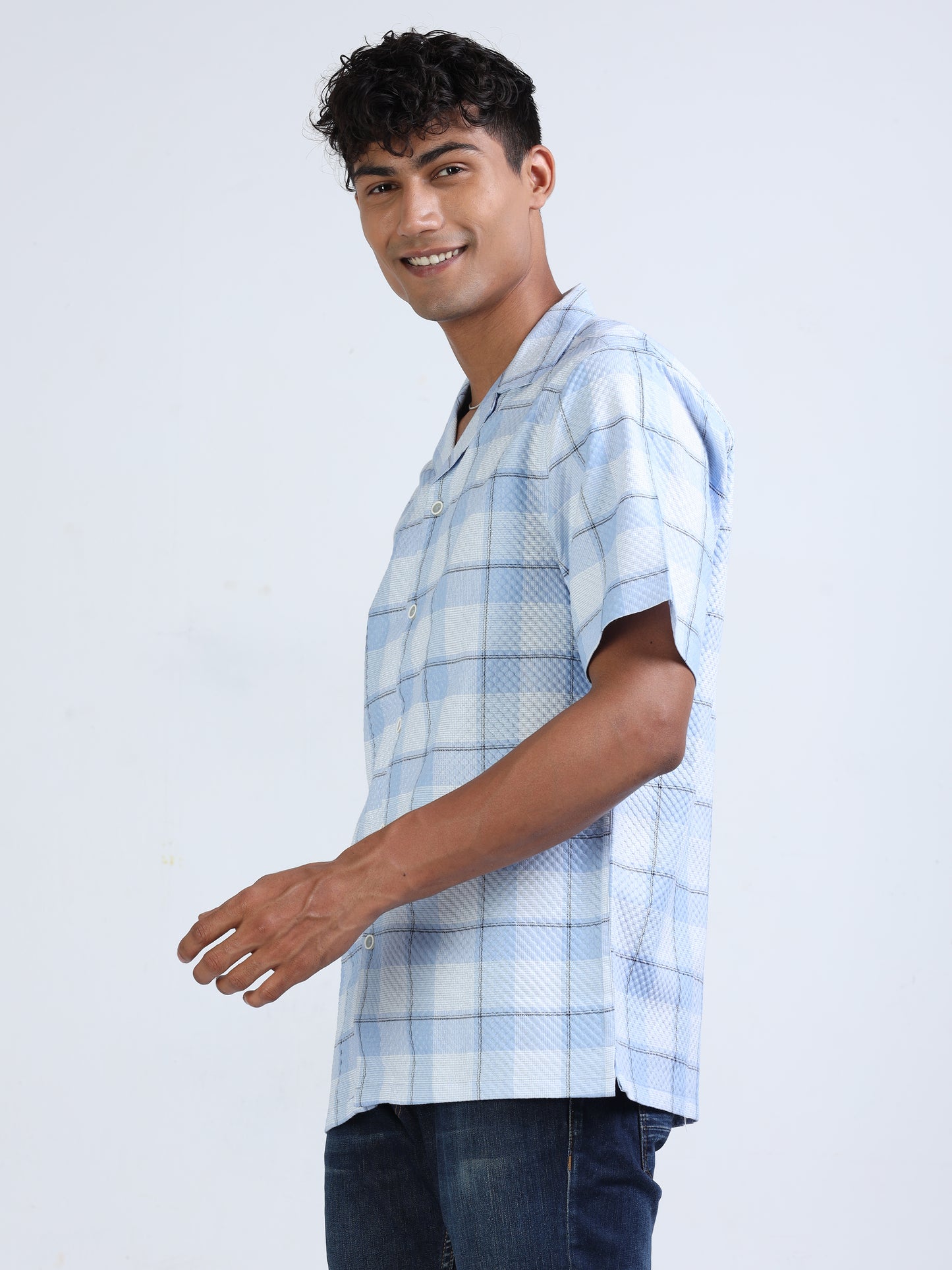 Blue Checks Popcorn Shirt for Men 