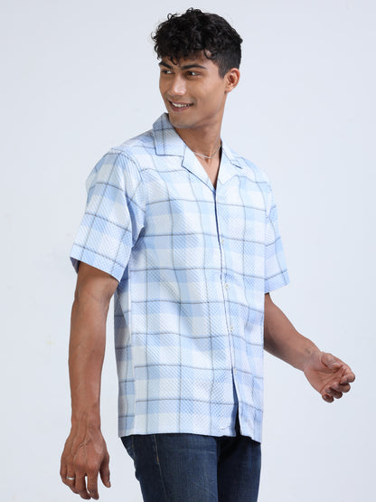 Blue Checks Popcorn Shirt for Men 