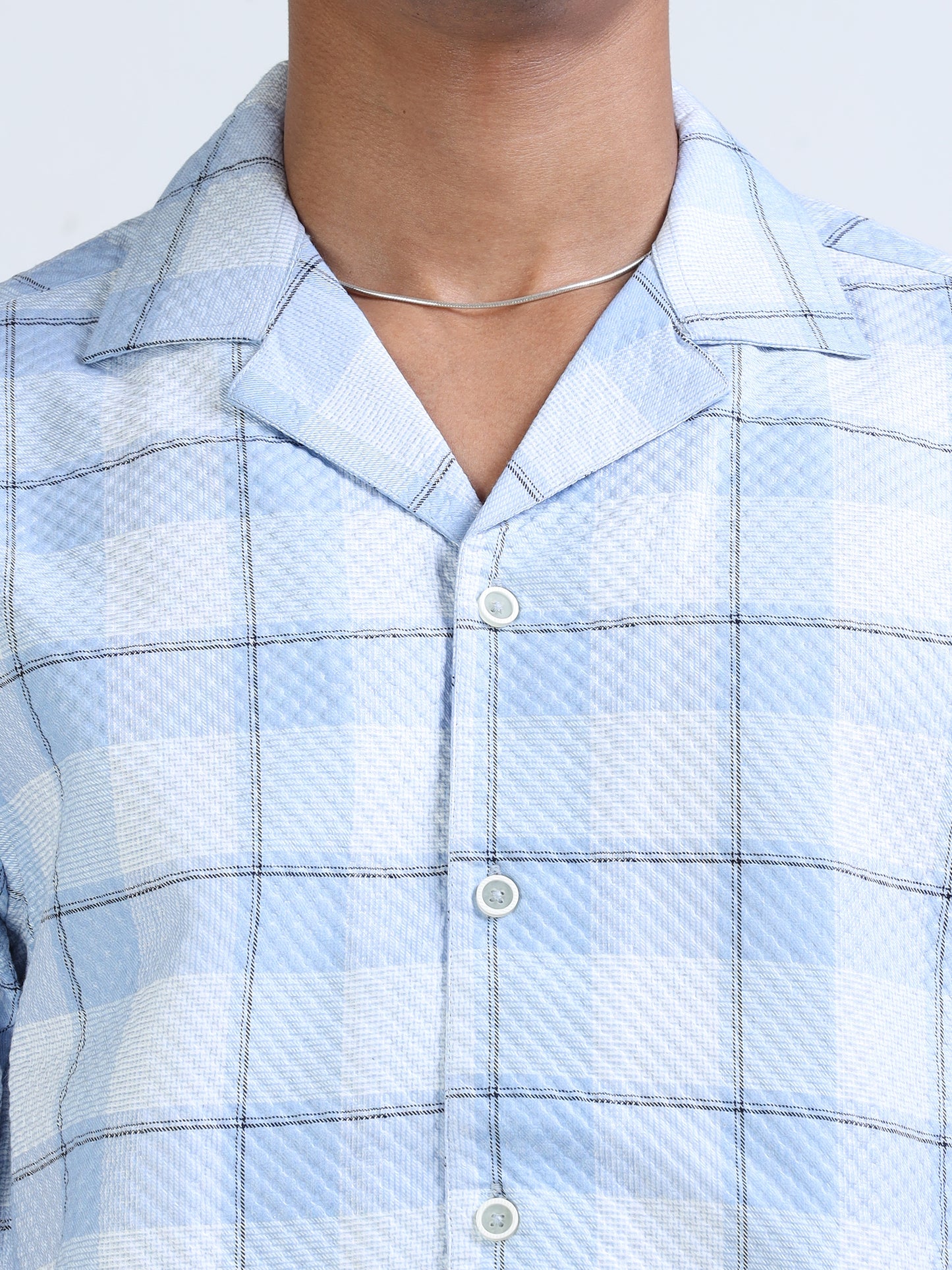 Blue Checks Popcorn Shirt for Men 