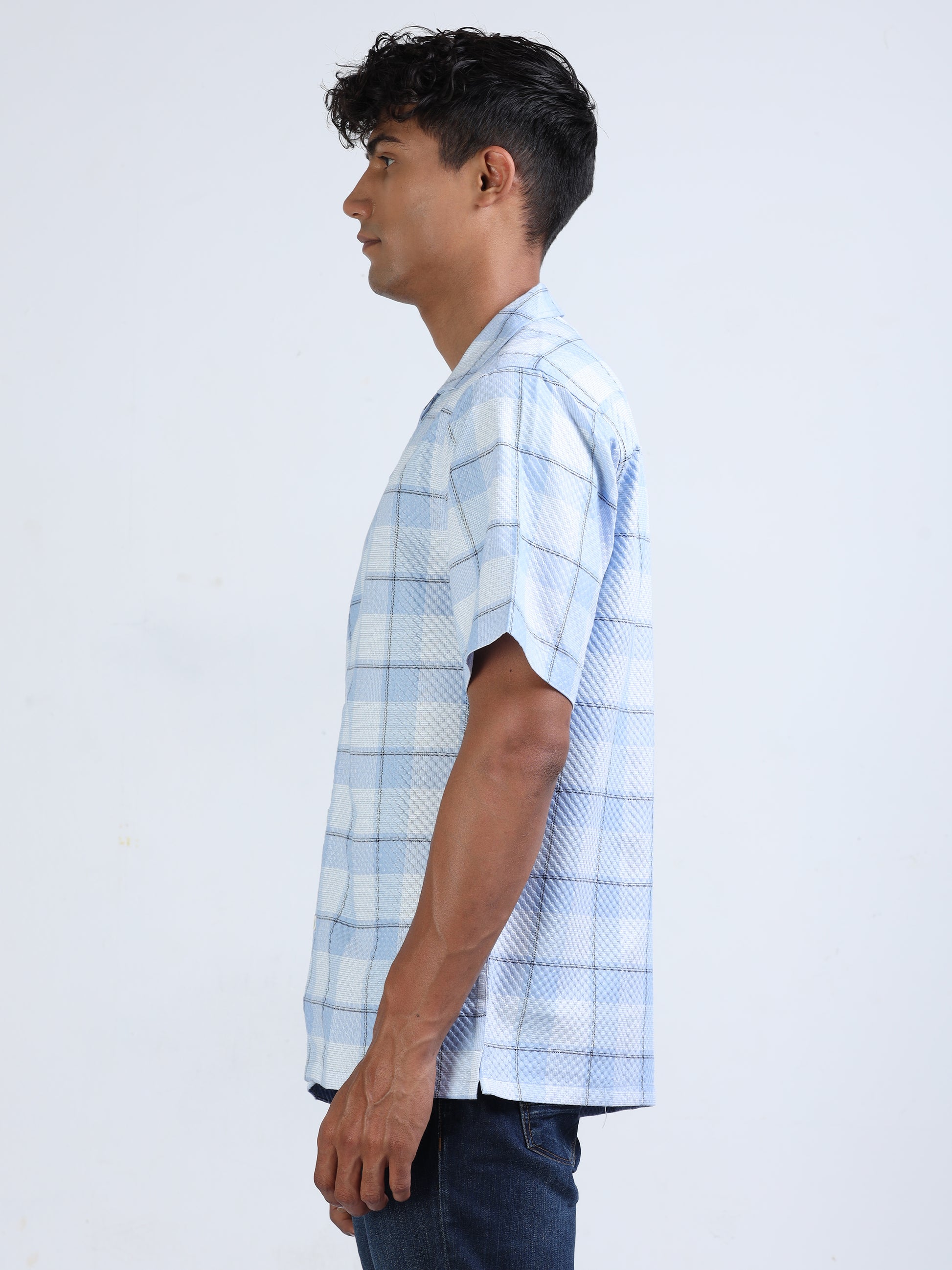 Blue Checks Popcorn Shirt for Men 