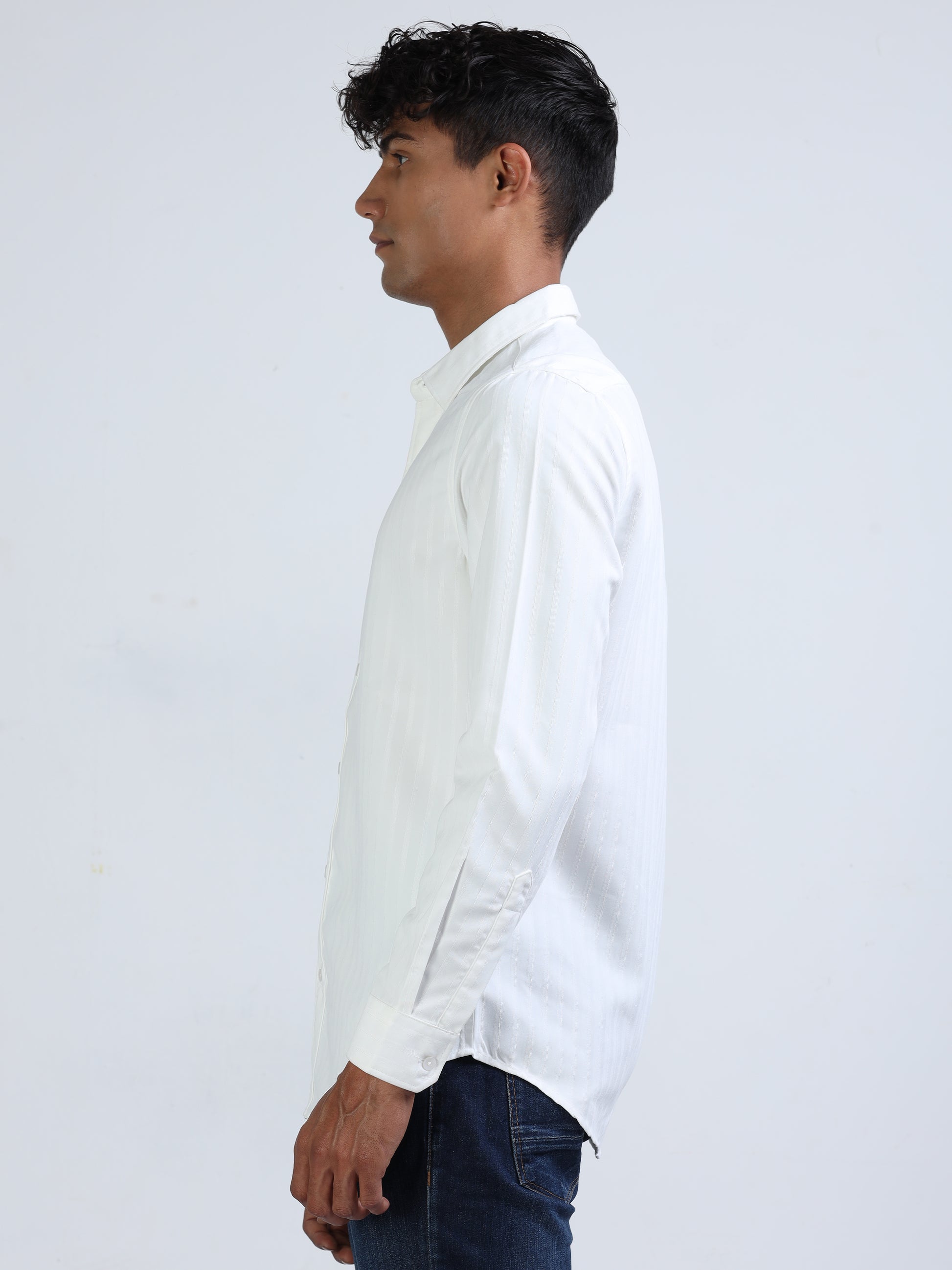 White Blend Suide Stripe Shirt for Men 