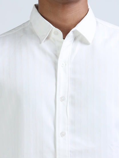 White Blend Suide Stripe Shirt for Men 