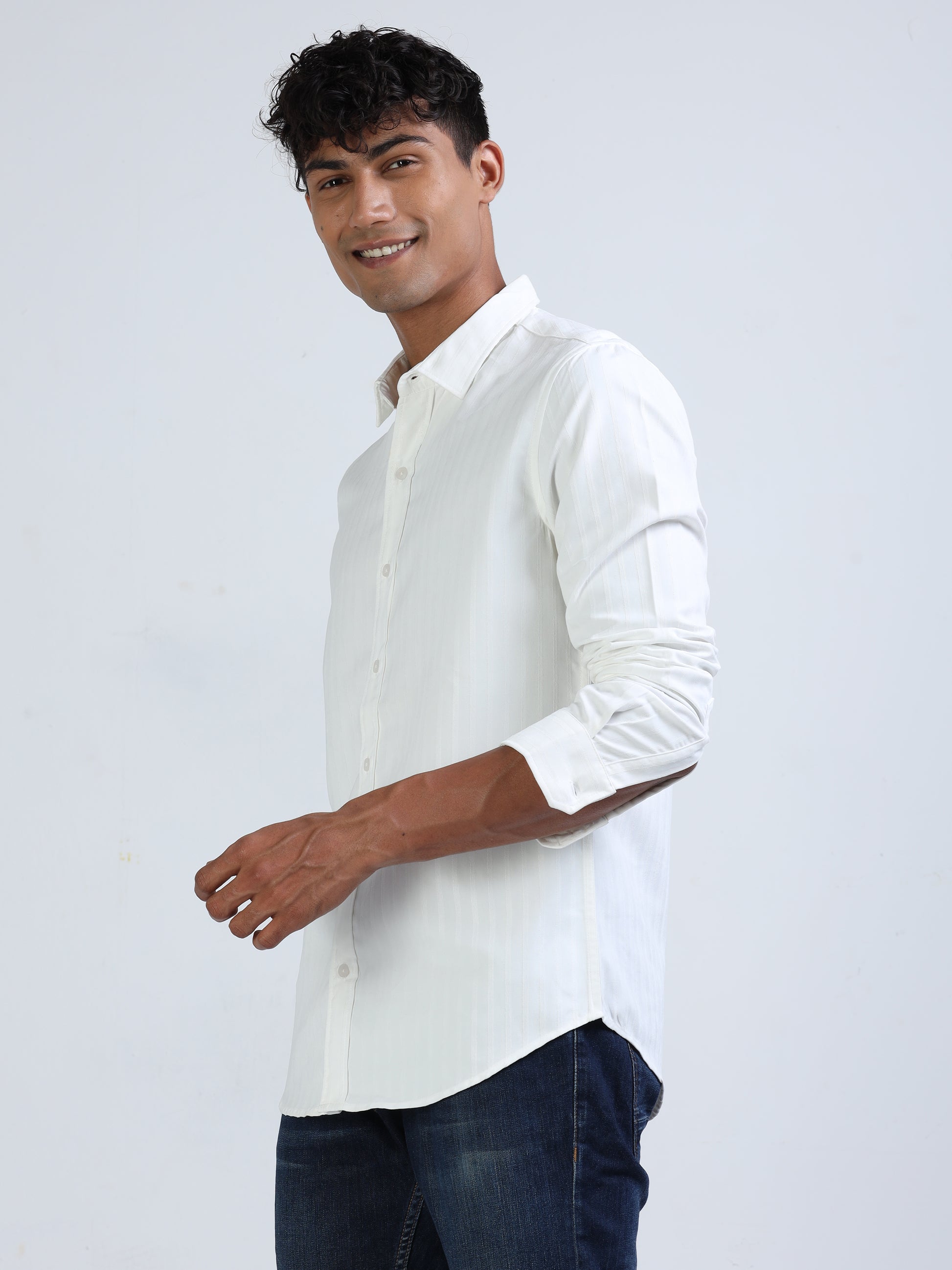 White Blend Suide Stripe Shirt for Men 