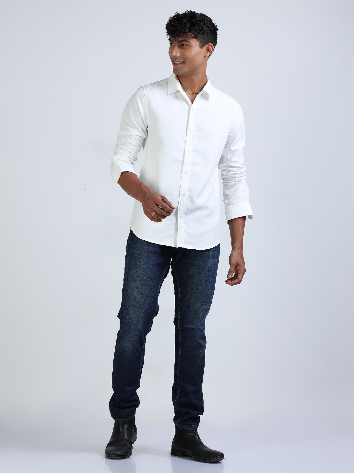 White Blend Suide Stripe Shirt for Men 