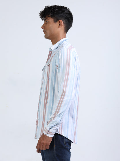 Alice Blue & Twilight Corduroy Denim Shirt for Men 