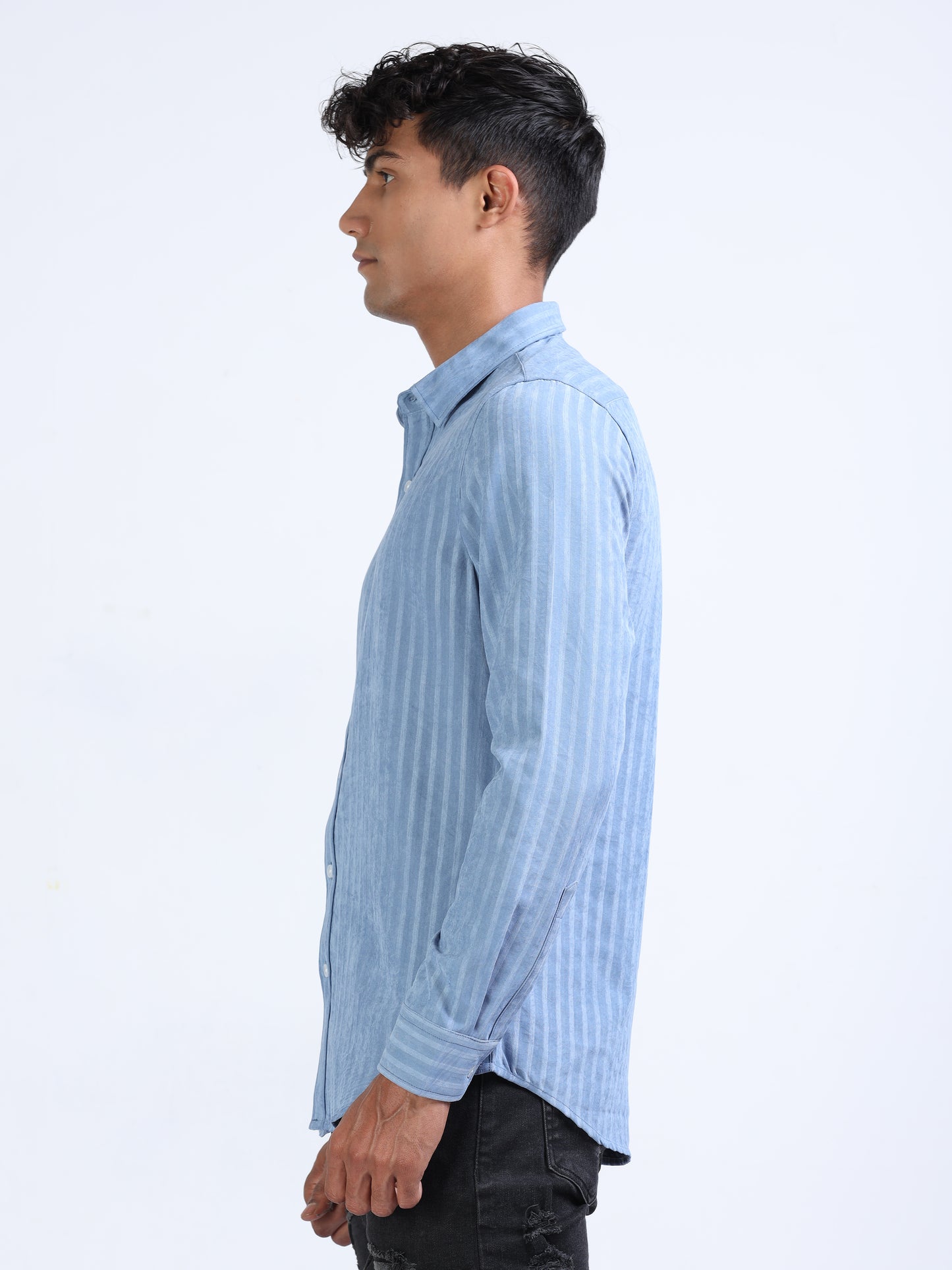 Polo Blue Blend Suede Stripe Shirt for Men 