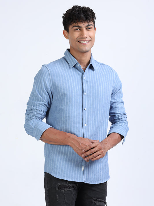 Polo Blue Blend Suede Stripe Shirt for Men 