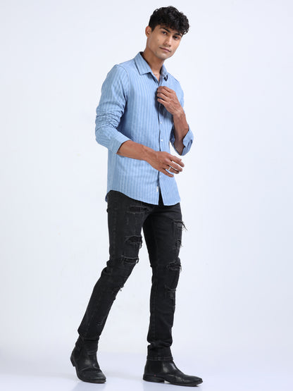 Polo Blue Blend Suede Stripe Shirt for Men