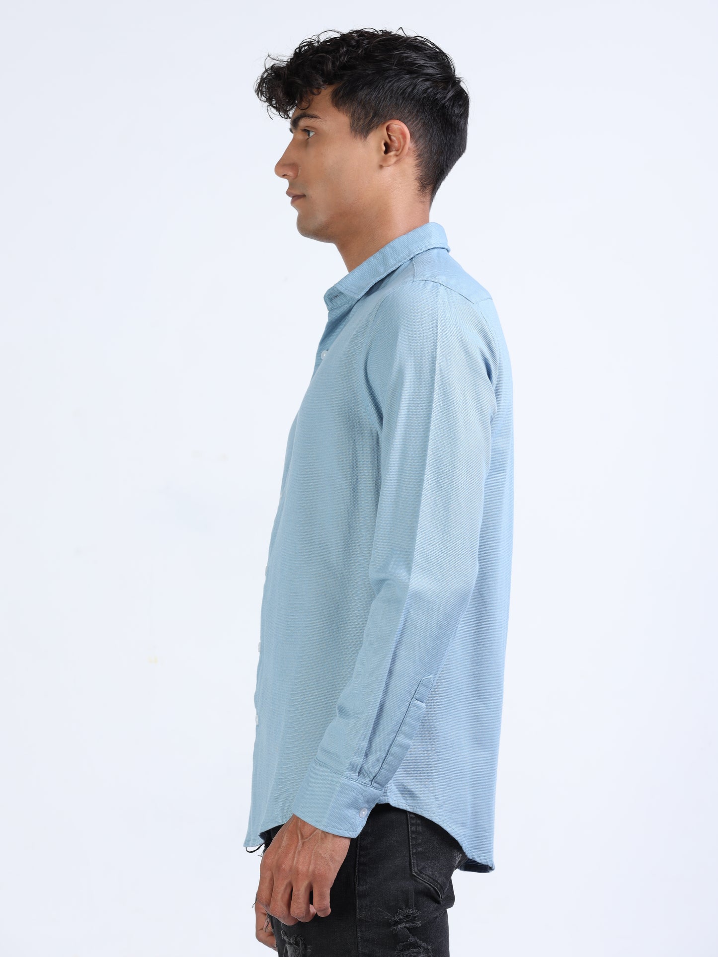 Echo Blue Cotton Dobby Solid Shirt for Men 