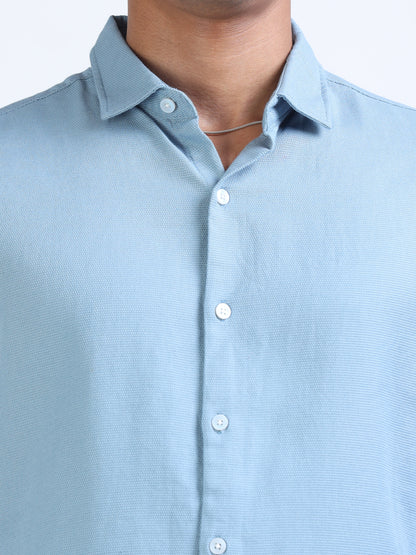 Echo Blue Cotton Dobby Solid Shirt for Men 