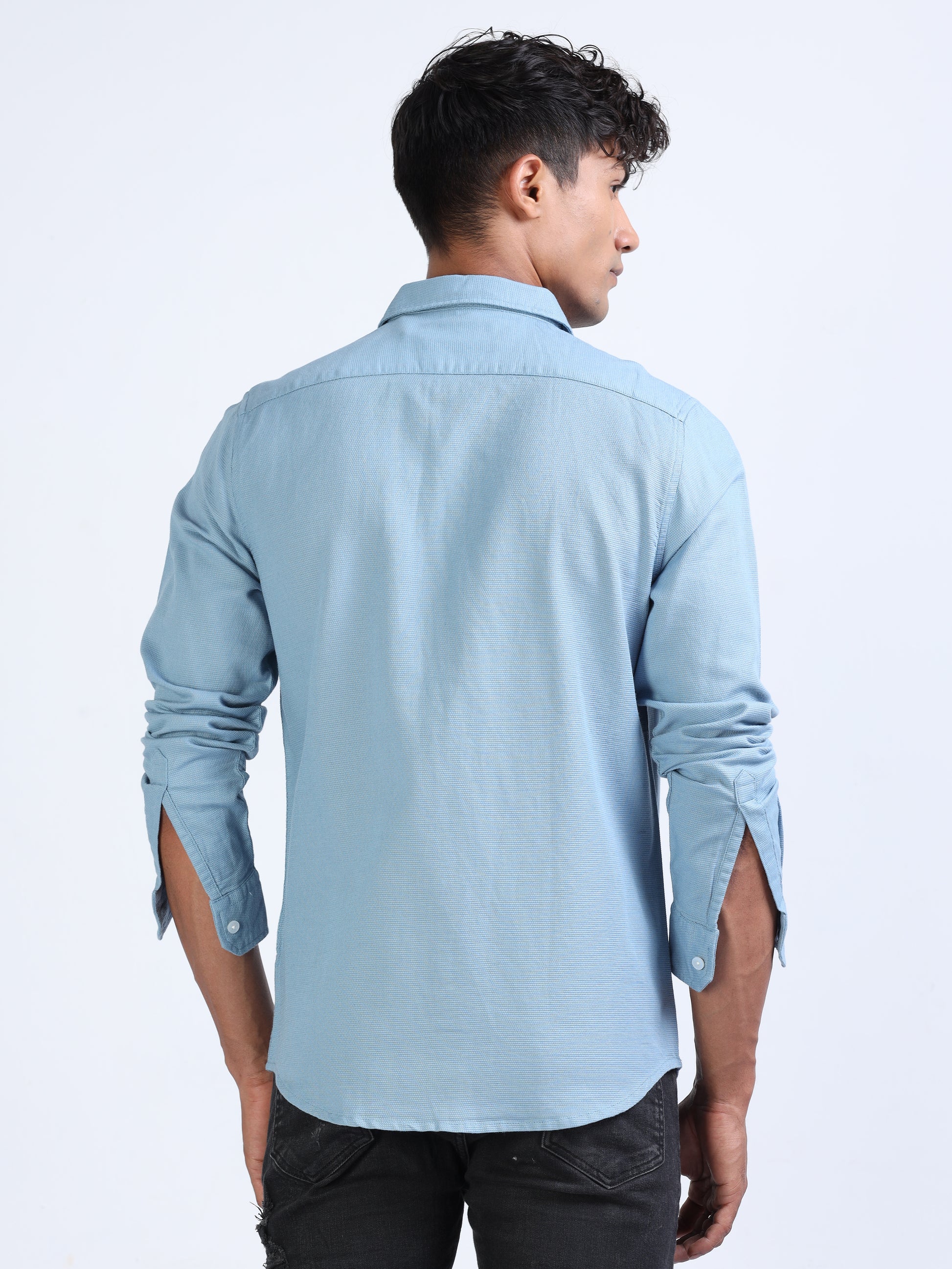 Echo Blue Cotton Dobby Solid Shirt for Men 