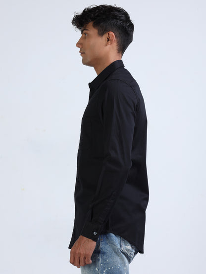 Black Twill Cotton Shirt for Men 